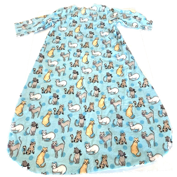 Vintage Homemade Blue Flannel Baby Bunting Cat Print Zip Snap Blanket Soft - Picture 9 of 9